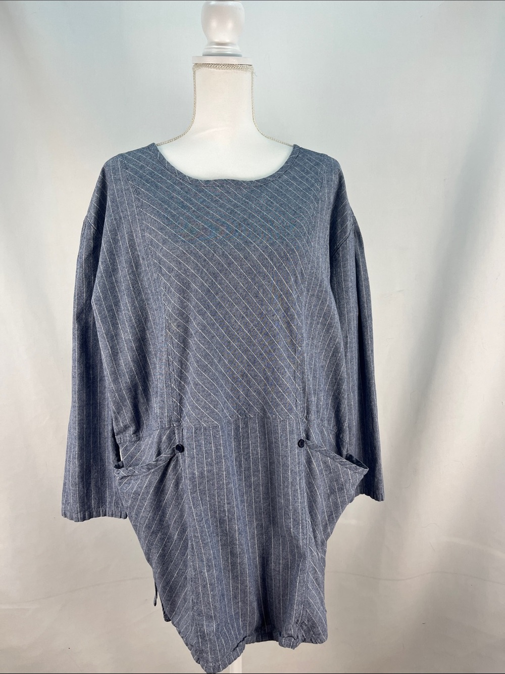 Band of Gypsies Striped Lagenlook Tunic Chambray Blouse  Size M  EUC